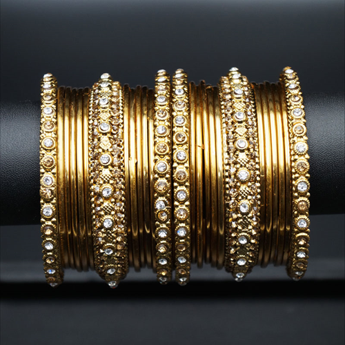 Avdhi White and Gold Diamante Bangle Set - Gold