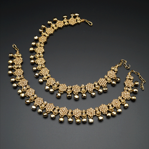 Anni Gold Diamante Ghungroo Payals - Antique Gold