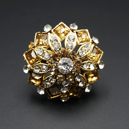 Yadni White/Gold Diamante Stone Ring - Gold