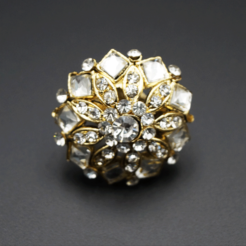 Yadni White Diamante Stone Ring - Gold