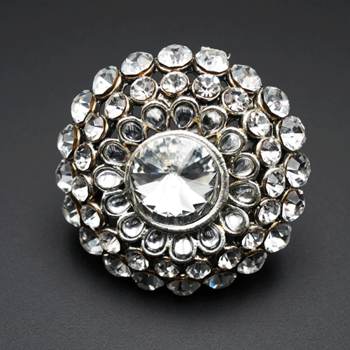 Kani White Diamante Stone Ring - Silver