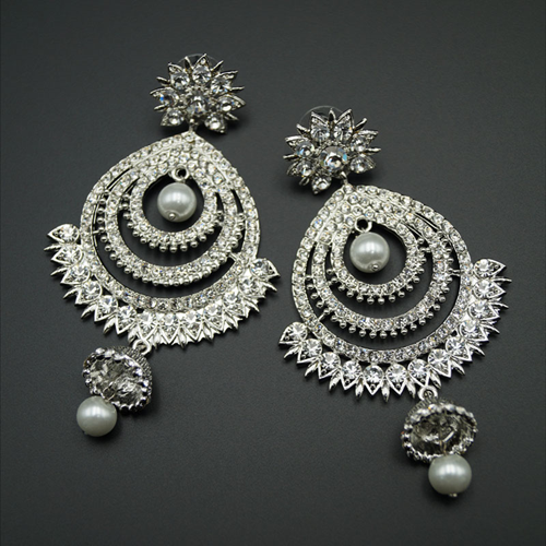 Chiru  White Diamante Earrings - Silver