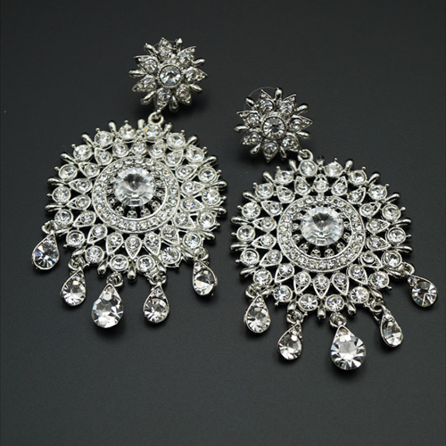 Raga White Diamante Earrings Silver Indian Jewellery Online