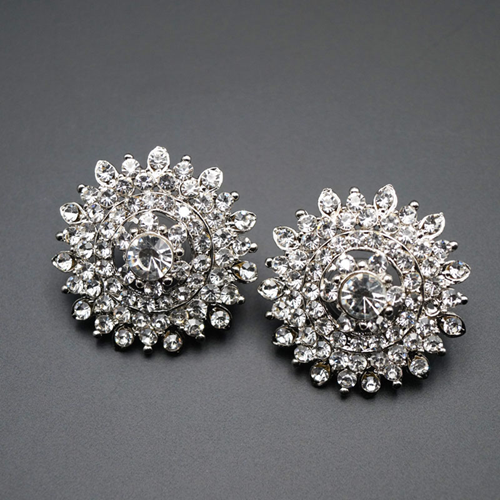 Hamir White Diamante Earrings - Silver