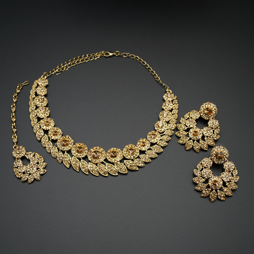  Rashi- Gold Diamante Necklace Set - Gold