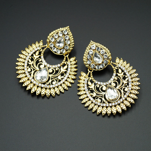 Tamas White Diamante Earrings- Gold