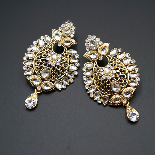  Tayla White Kundan/Diamante Earring Set - Gold