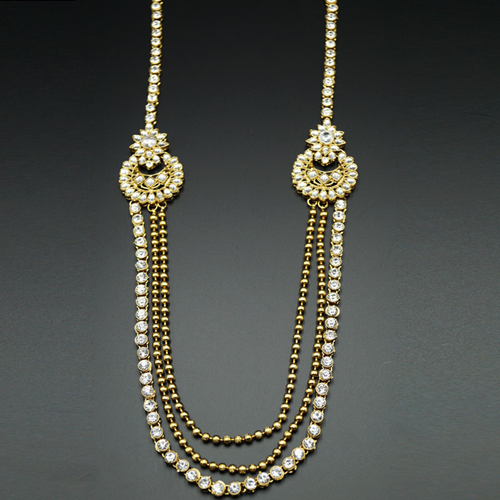 Erhi White Kundan and Diamante Rani Haar Set - Antique Gold Indian ...