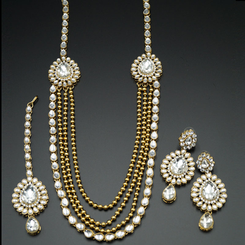 Pihu White Kundan/Diamante Rani Haar Set - AntiqueGold