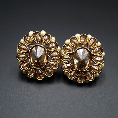 Razil -Gold Polki Stone Earrings - Antique Gold