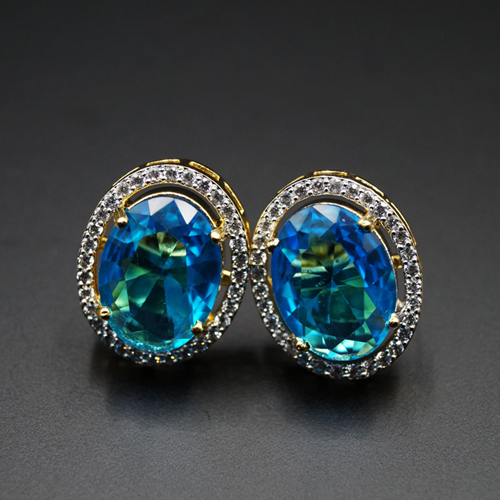 Indu-  Turquoise/White Gemstones Earrings - Gold 