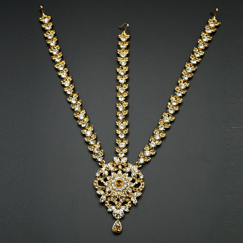 Yasti Gold/ White Diamante Mathaa Pathi - Gold | Indian Jewellery ...