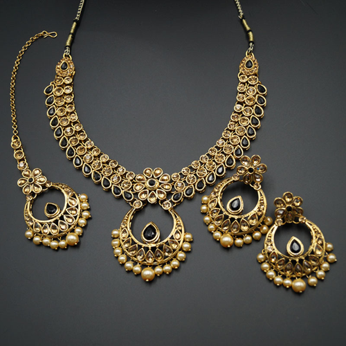 Elina Black and Gold Necklace Set - Gold