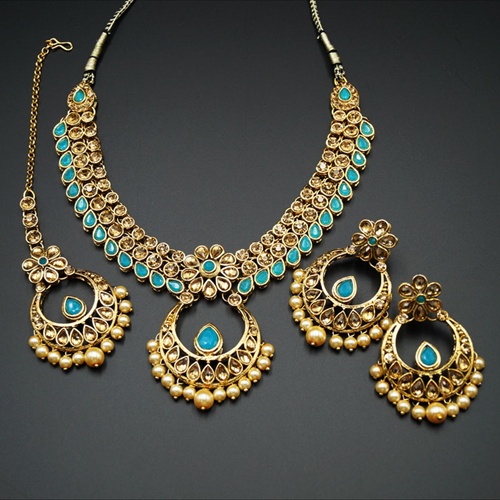 Elina Turquoise and Gold Necklace Set - Gold