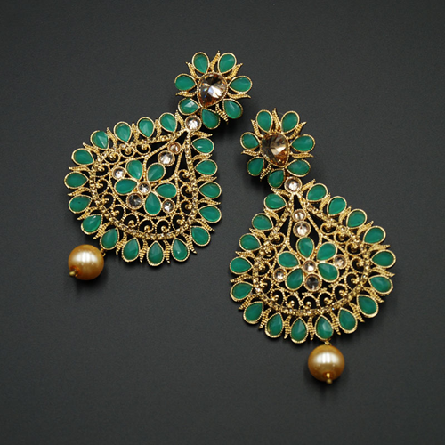 Chann Jade Kundan /Gold Diamante Earrings   - Gold