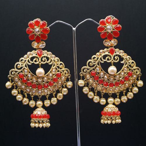 Urna  Red Kundan/ Diamante Earrings - Gold