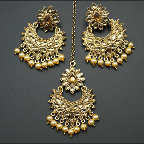 Dipti Gold Diamante Earring Tikka - Gold