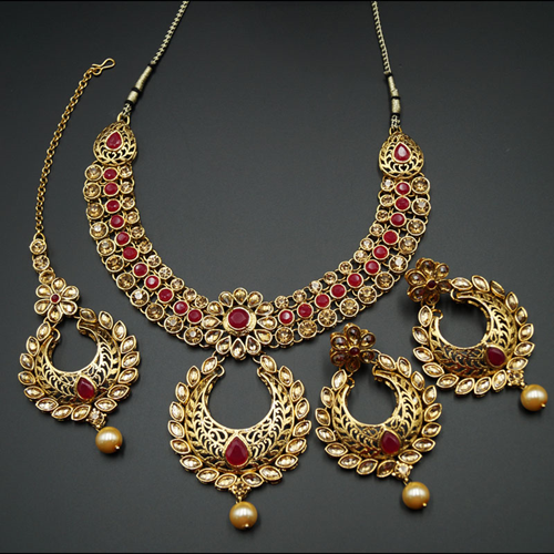 Talin Cerise and Gold Necklace Set - Gold