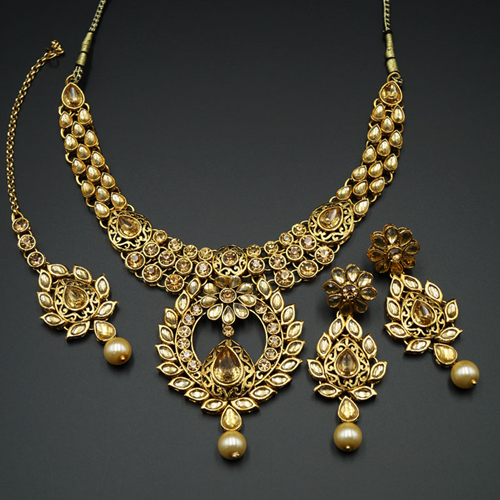 Farie- Gold Diamante Choker Necklace Set - Gold