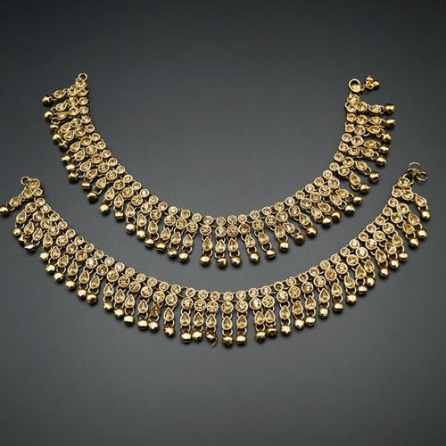 Sena Gold Diamante Ghungroo Payals - Antique Gold