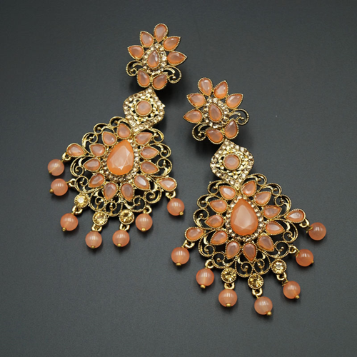 Gouri Peach Kundan /Gold Diamante Earrings - Gold