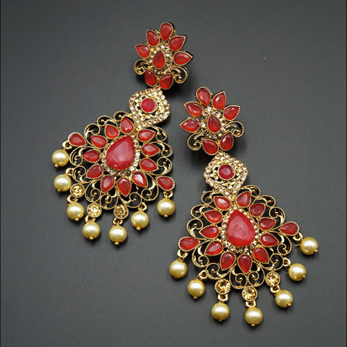 Gouri Red Kundan /Gold Diamante Earrings - Gold