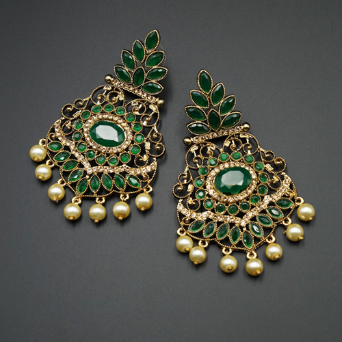 Pari Green Kundan / Diamante Earrings - Gold