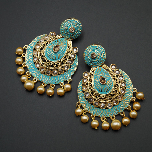 Giva Turquoise Meenakari/Gold Polki Earrings - Gold 
