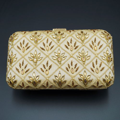 Reia Cream- Gold Kundan Clutch Bag