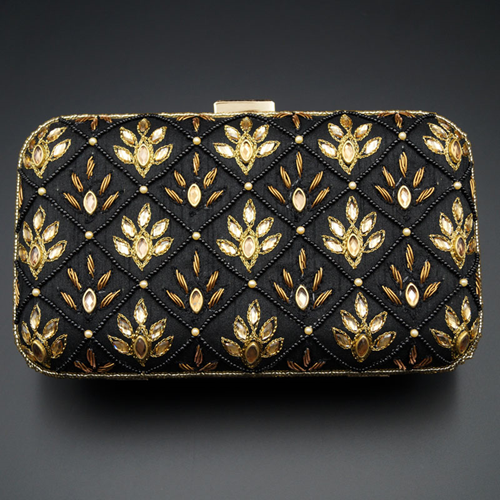 Reia Black - Gold Kundan Clutch Bag