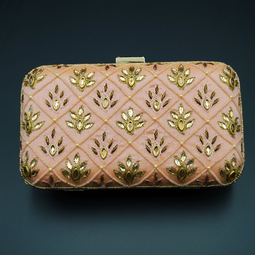 Reia Peach - Gold Kundan Clutch Bag