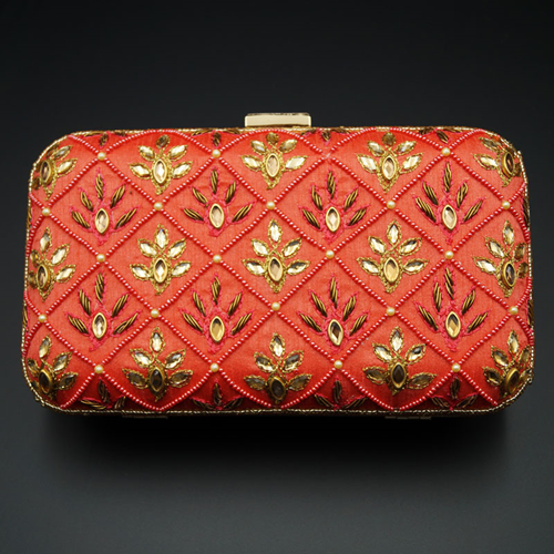 Reia  Red-Gold Kundan Clutch Bag