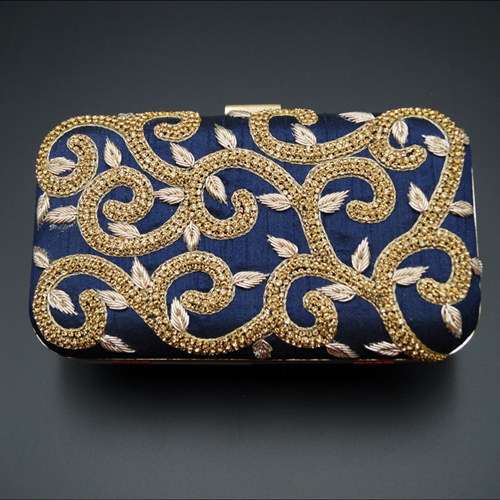 Tanvi  Blue Gold Diamante Clutch Bag