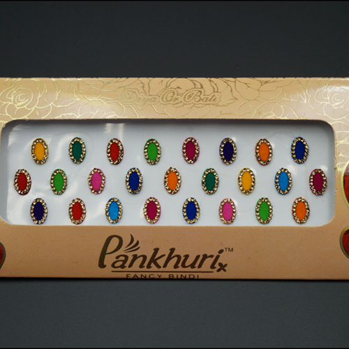 Pankhuri - Velvet Multi Pack of Oval Gold Diamante Bindi- 