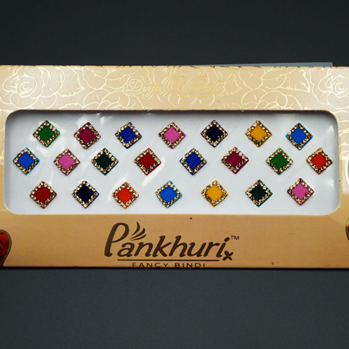 Pankhuri - Velvet Multi Pack of Square Gold Diamante Bindi- 