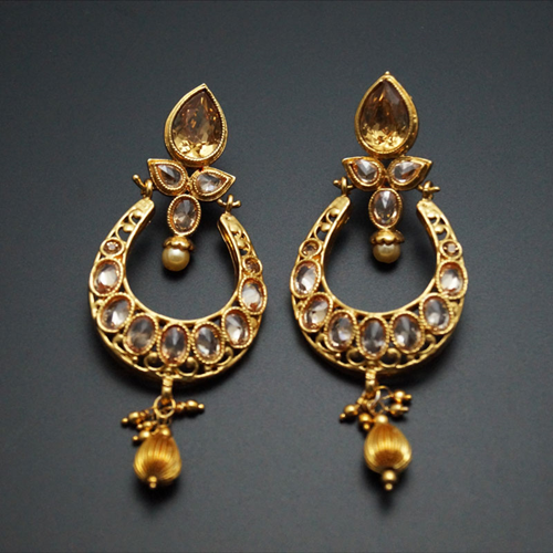 Nylu Gold Polki Stone and pearl Earrings - Gold