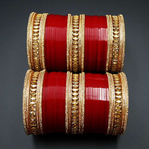 Rabia Bridal Choora Red - Antique Gold