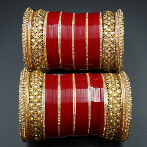Nia Bridal Choora Red - Antique Gold