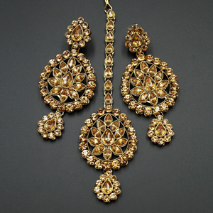 Vahni Gold Kundan and Diamante Rani Haar Set - Antique Gold