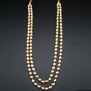 Ednit White Long Kundan Necklace Set -  Gold