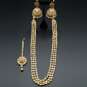 Yogi- Long Polki Necklace Set - Antique Gold