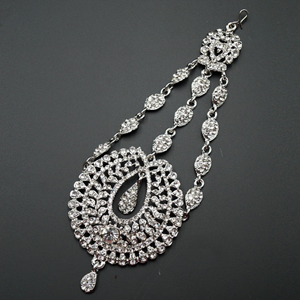 Kyra White Diamante Earring Tikka and Passa/Jhoomer Set - Silver