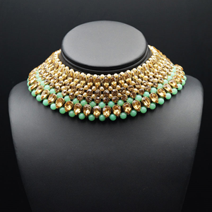 Komal Gold Diamante and Pista Choker Necklace Set - Gold