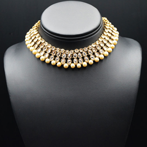 Kiri- Gold Polki Stone Necklace Set with Pearls- Antique Gold