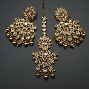 Kiri- Gold Polki Stone Necklace Set - Antique Gold