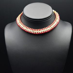 Sanya-Gold Polki Stone/Maroon Beads Necklace set - Antique Gold