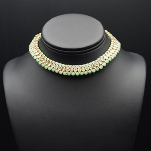 Sanya-Gold Polki Stone/Mint Beads Necklace set - Antique Gold