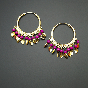 Yami -Hot Pink (Hoop) Bali Earrings -Gold