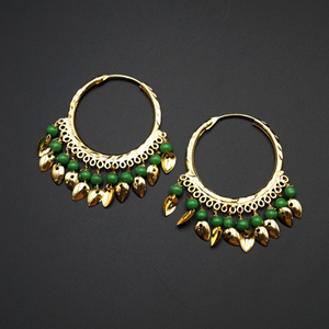 Yami - Green (Hoop) Bali Earrings -Gold