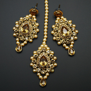 Kari - Gold Diamante Choker Necklace Set - Gold